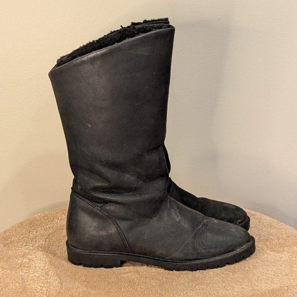 Boho Moto Black Slouch Leather Tall‎ Boots Sandra Miller Vintage Women's 8.5